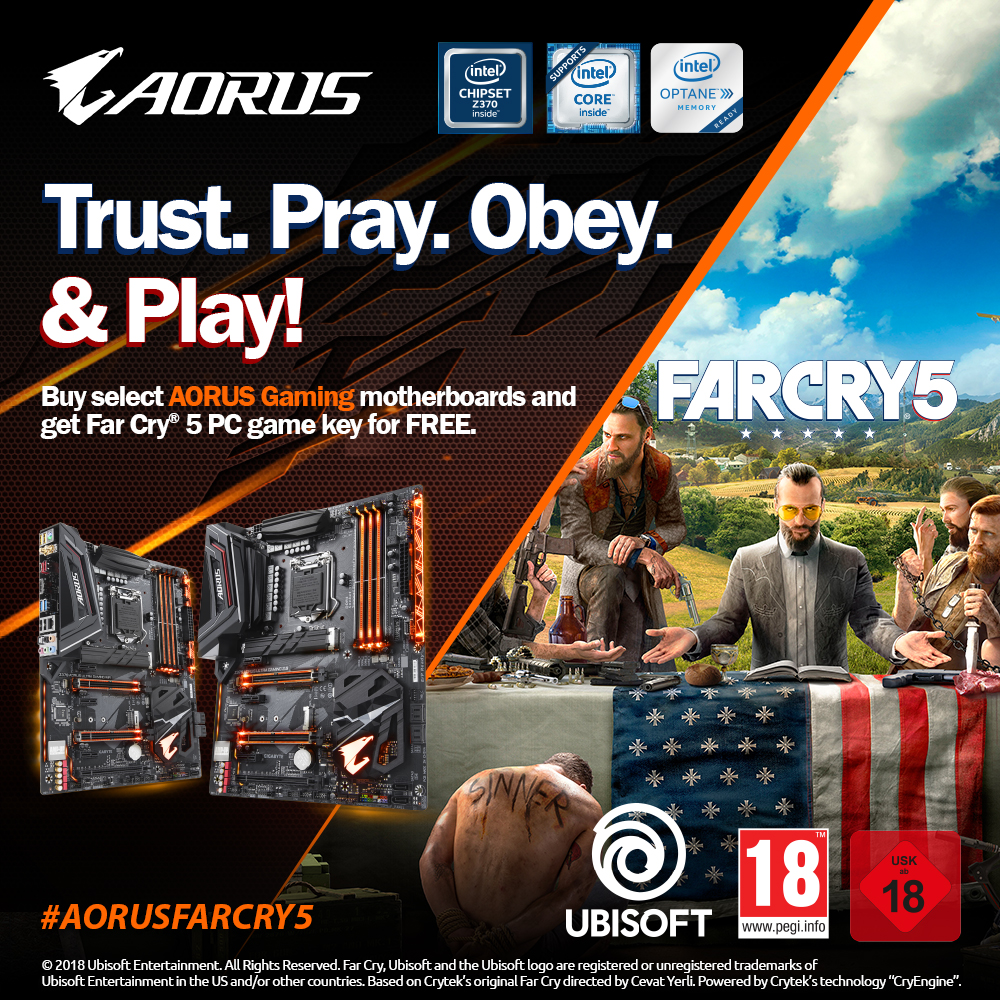 Compra placas base AORUS Gaming y llévate GRATIS* la clave del juego Far Cry 5 para PC.